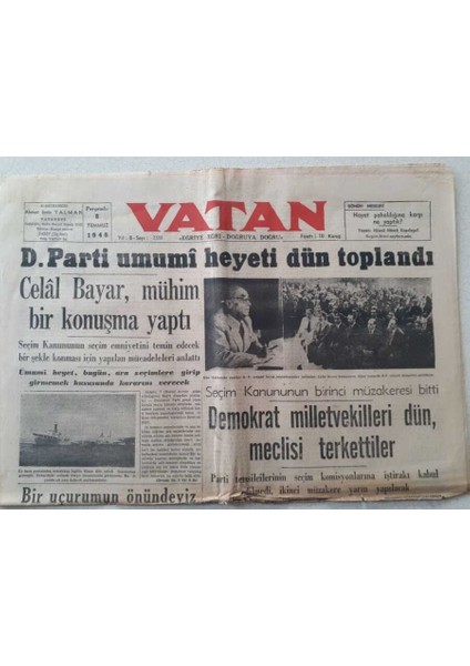 Vatan Gazetesi - 8 Temmuz 1948 - Celal Bayar Mühim Bir Konuşma Yaptı GZ111315