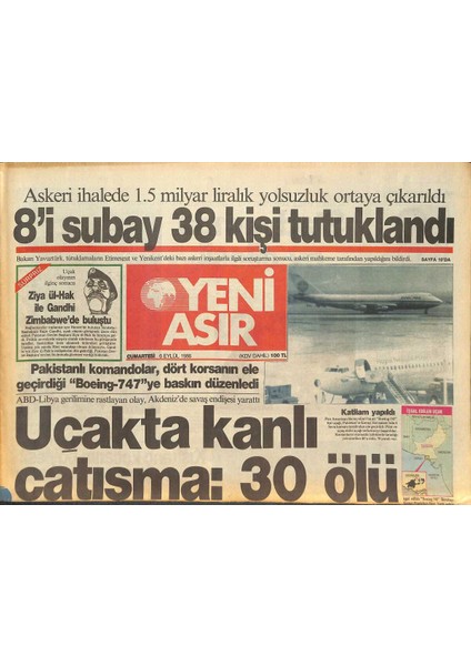 Yeni Asır Gazetesi 6 Eylül 1986 - Pakistanlı Komandolar , Dört Korsanın Ele Geçirdiği BOEING-747YE Baskın Düzenledi GZ131884