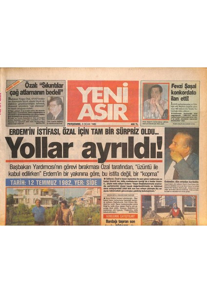 Yeni Asır Gazetesi 5 Ocak 1989 - Koç ve Sabancıya Para Yatıranlar Zararda - Coşkun Süer Istifa Etti ! GZ131715