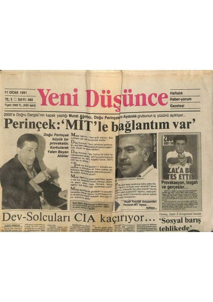 Yeni Düşünce Gazetesi 11 Ocak 1991 - Dev-Solcuları Cıa Kaçırıyor... - Devlet Bahçeli Islam Dünyasının Sömürüden Kurtuluşu Türkiyeye Bağlı GZ122810