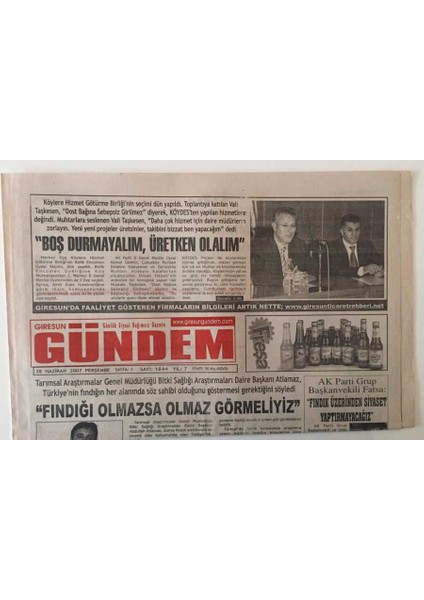 Giresun Gündem Gazetesi 28 Haziran 2007 - Fındığa Olmazsa Olmaz Görmeliyiz GZ31163