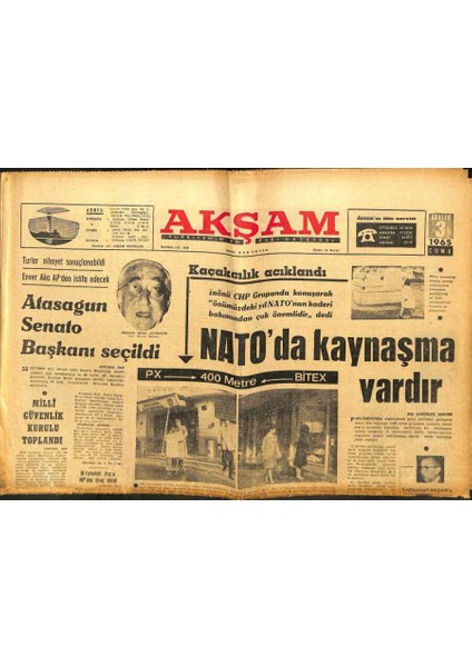 Akşam Gazetesi - 3 Aralık 1965 - Ibrahim Atasagun Senato Başkanı Seçildi GZ99806