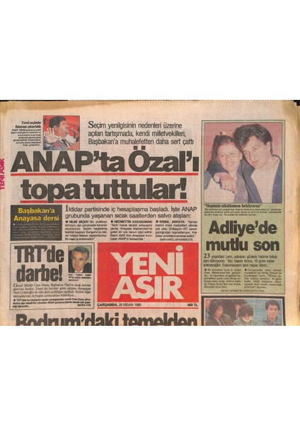 Yeni Asır Gazetesi 26 Nisan 1989 - Japonyada Bir Başbakan Daha Rüşvetten Gitti - Trtde Darbe GZ131864