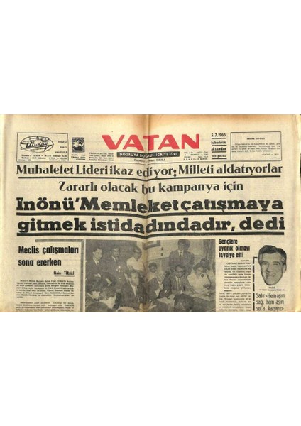 Vatan Gazetesi 5 Temmuz 1965 - Buca Cezaevinde Beş Saat Süren Arbede Oldu GZ102638