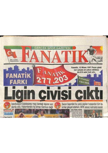 Fanatik Gazetesi 15 Nisan 1997 - Şampiyonlar Ligi Kargaşası - Ligin Çivisi Çıktı GZ122882
