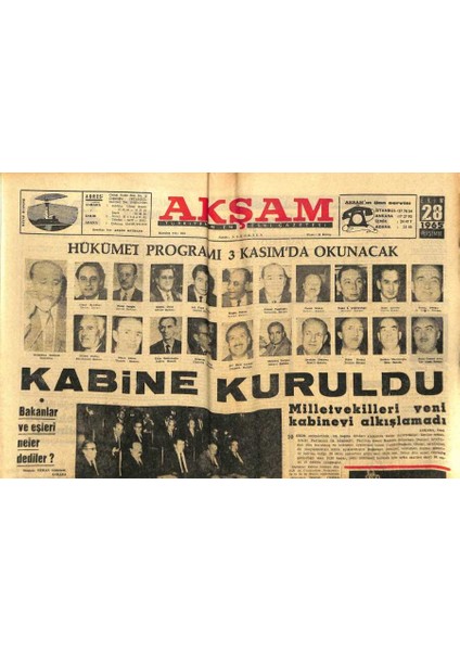 Akşam Gazetesi - 28 Ekim 1965 - Kabine Kuruldu GZ99913