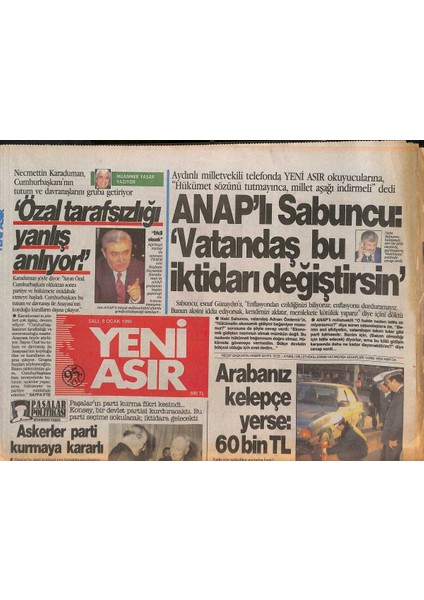 Yeni Asır Gazetesi 9 Ocak 1990 - Fenerbahçede Moral Tamiratı - 6 Belediye Fabrika ve Banka Kuruyor GZ131576