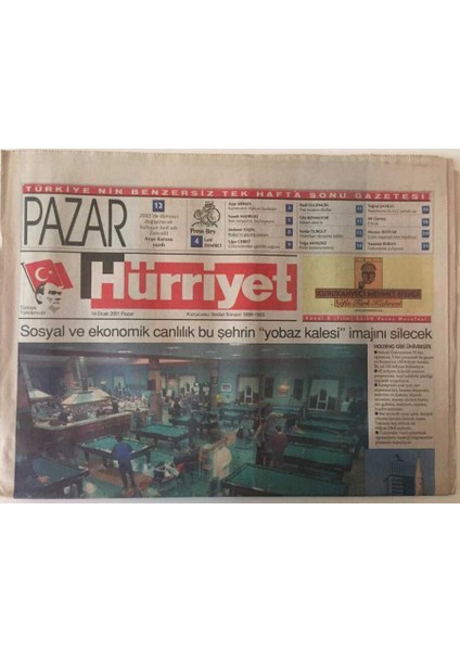 Hürriyet Gazetesi Pazar Eki 14 Ocak 2001 - Şaşırtan Konya Sosyal ve Ekonomik Canlılık Bu Şehrin Yobaz Kalesi Imajını Silecek GZ26147