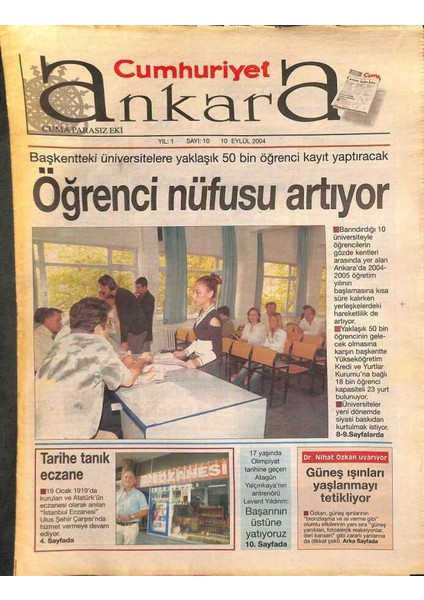 Cumhuriyet Gazetesi Ankara Eki 10 Eylül 2004 - Ankapella Korosu Dünya Ikincisi GZ113395