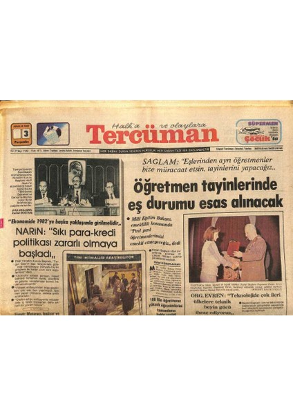 Tercüman Gazetesi 3 Aralık 1981 - Org. Evren Teknolojide Çok Ileri Ülkelere Teknik Beyin Gücü Ihraç Ediyoruz GZ122161