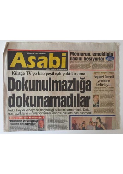 Gözcü Gazetesi Asabi Eki 16 Haziran 2001 - Vekiller Dokunulmazlığa Dokunamadılar GZ31295