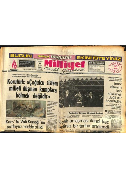 Milliyet Halk Gazetesi 30 Ekim 1977 - Uçak Anlaşması Ikinci Kez Belirsiz Bir Tarihe Ertelendi GZ117653