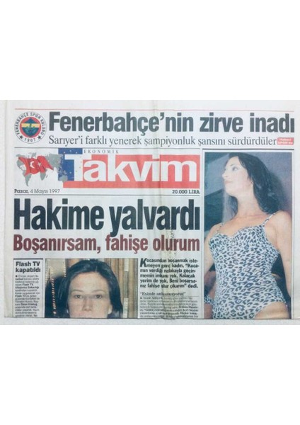 Takvim Gazetesi 4 Mayıs 1997 - Fenerbahçenin Zirve Inadı GZ42880