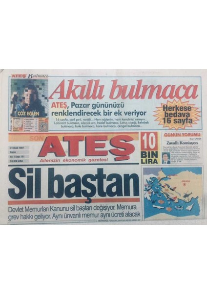 Ateş Gazetesi - 31 Ocak 1997 - Devlet Memurları Kanunu Sil Baştan Değişiyor GZ46872