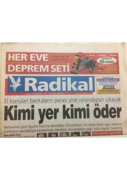 Radikal Gazetesi 30 Ekim 2000 - El Konulan Bankaların Parası Yine Vatandaştan Çıkacak GZ47801