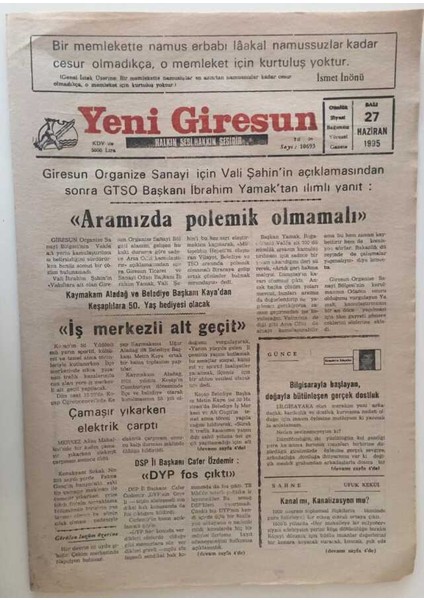 Yeni Giresun Gazetesi 27 Haziran 1995 - Aramızda Polemik Olmamalı GZ31036