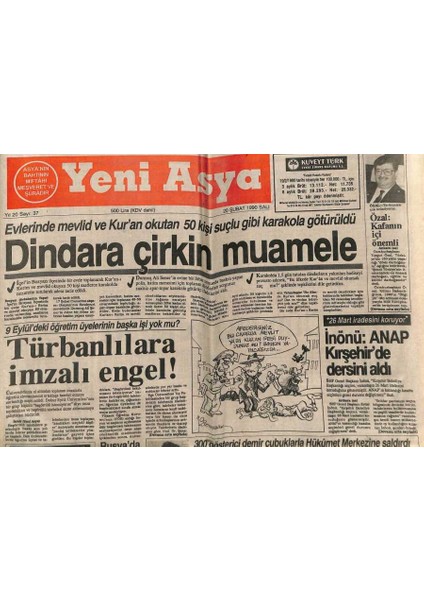 Yeni Asya Gazetesi 20 Şubat 1990 - Türbanlılara Imzalı Engel GZ104345