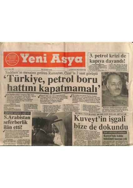 Yeni Asya Gazetesi 6 Ağustos 1990 - Suudi Arabistan Seferberlik Ilan Etti GZ104347