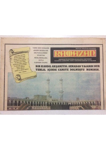 Tercüman Gazetesi Inci Eki 20 Eylül 1976 - Kuran Gecesi GZ50235
