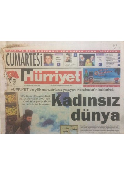 Hürriyet Gazetesi Cumartesi Eki 5 Ağustos 2000 - Kadınsız Dünya GZ38569
