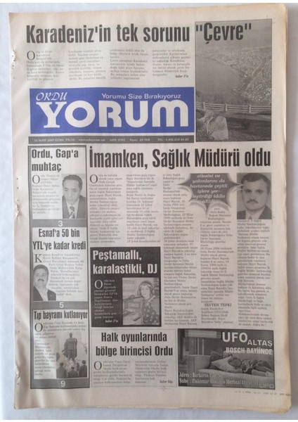 Ordu Yorum Gazetesi 16 Mart 2007 - Imamken Sağlık Müdürü Oldu GZ23201
