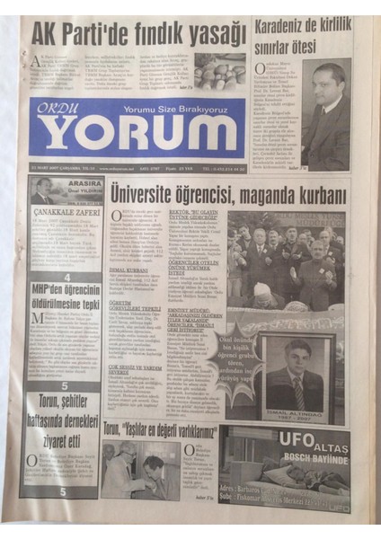 Ordu Yorum Gazetesi 21 Mart 2007 - Ak Partide Fındık Yasağı GZ23205