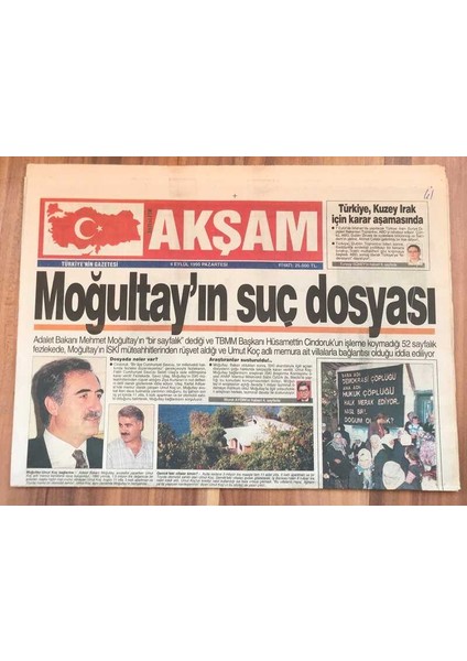 Akşam Gazetesi 4 Eylül 1995 - Moğultay In Suç Dosyası GZ1739