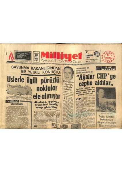 Milliyet Halk Gazetesi 21 Kasım 1965 - Türk Sinemasında Türkan Şorayın Yeri - Yunanistanı Protesto Ettik GZ117999
