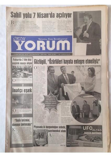 Ordu Yorum Gazetesi 13 Mart 2007 - Faruk Nafiz Özaksahil Yolu 7 Nisanda Açılıyor GZ23198