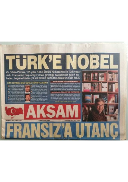 Akşam Gazetesi 13 Ekim 2006 Utanç Yasası Kabul Edildi - Ankara ve Avrupadan Ortak Tavır -GZ44082