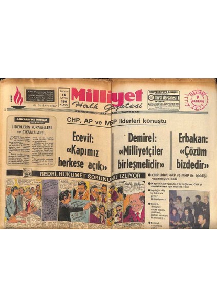 Milliyet Halk Gazetesi 9 Haziran 1977 - Başbakanlık Kupasını Beşiktaş Aldı - Rıhtım Caddesinin Bir Bölümüne Park Yapılacak GZ121601