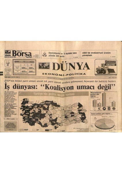 Dünya Gazetesi Ekonomi-Politika Eki 22 Ekim 1991 - Mesut Yılmaz Hükümeti Istifa Etti GZ119318