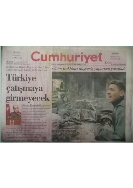 Cumhuriyet Gazetesi 27 Mart 2003 Sivillerin Üstüne Katliam Bombası -GZ37528