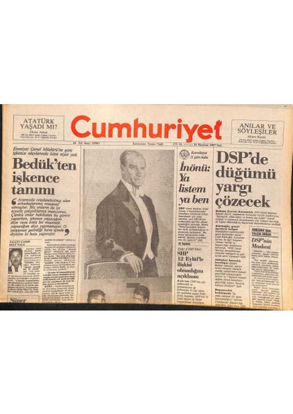 Cumhuriyet Gazetesi 16 Haziran 1987 - Musavi Ankarada - Güney Korede Sular Durulmuyor GZ127860