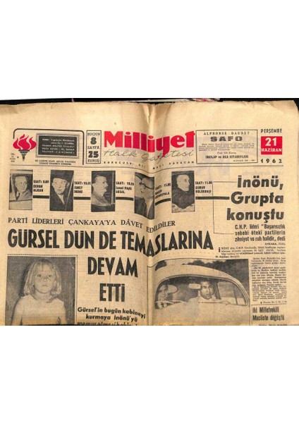 Milliyet Gazetesi 21 Haziran 1962 - Gürsel Dün De Temaslarına Devam Etti GZ58743