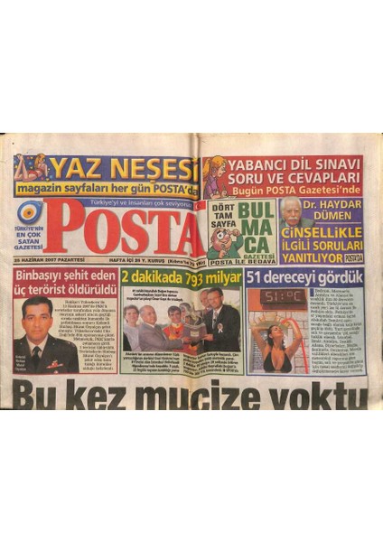 Posta Gazetesi 25 Haziran 2007 - Akpnin Yeni Hedefi Anayasa ve Köşk GZ116742