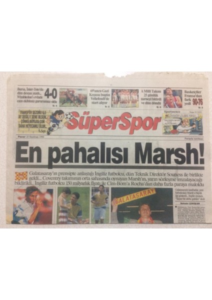 Hürriyet Gazetesi Süper Spor Eki 25 Haziran 1995 - En Pahalısı Marsh! GZ23125
