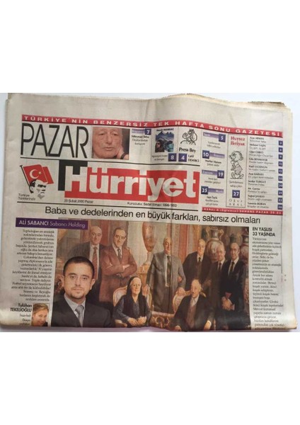 Hürriyet Gazetesi Pazar Eki 20 Şubat 2000 - 3. Kuşak Patronlar Ali Sabancı , Ali Koç ... GZ39167