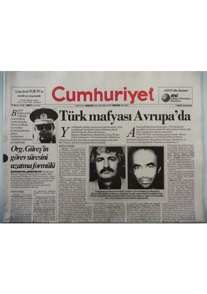 Cumhuriyet Gazetesi 1 Ağustos 1994 Türk Mafyası Avrupada - GZ44706