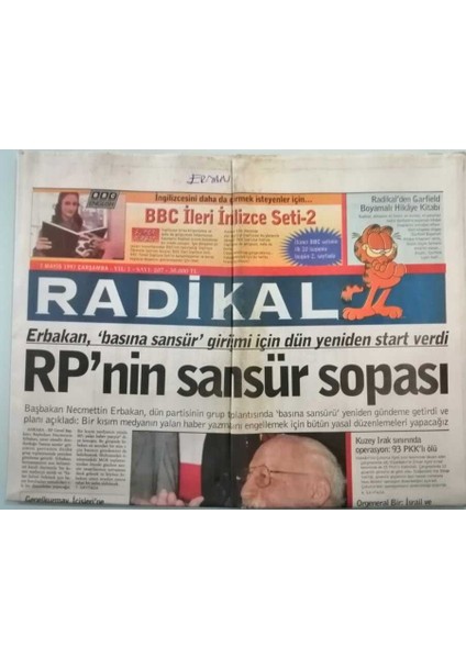 Radikal Gazetesi 7 Mayıs 1997 Çete Şefi Sedat Peker Hakkında Soruşturma - GZ44732