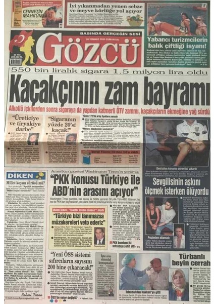 Gözcü Gazetesi 30 Temmuz 2005-KAÇAKÇININ Zam Bayramı GZ45452