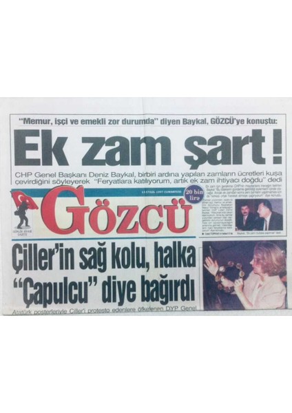 Gözcü Gazetesi - 13 Eylül 1997 - Çillerin Sağ Kolu Halka Çapulcu Diye Bağırdı GZ46054 fiyatları