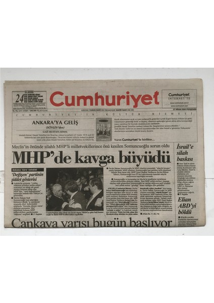 Cumhuriyet Gazetesi 27 Nisan 2000 - Mhp De Kavga Büyüdü GZ5770 fiyatları