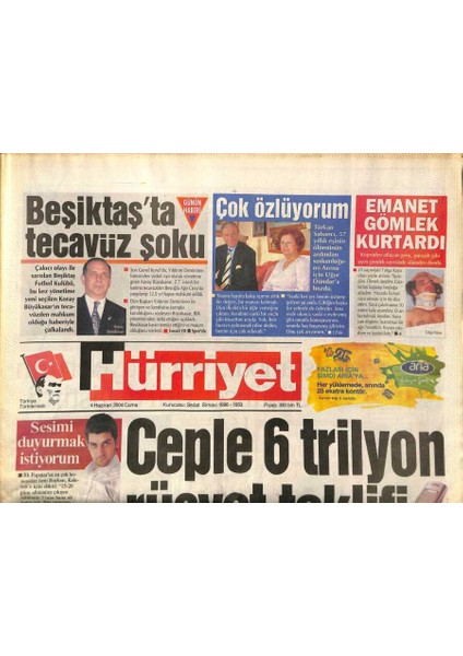 Hürriyet Gazetesi 4 Haziran 2004 - Bayhan Sesimi Duyurmak Istiyorum, Beşiktaşta Tecavüz Şoku GZ97337