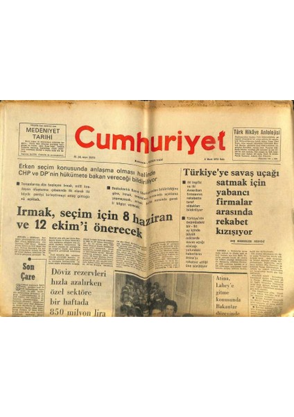 Cumhuriyet Gazetesi 4 Mart 1975 - Marmara Denizinde Petrol Arama Çalışmaları Yarın Başlıyor GZ121859