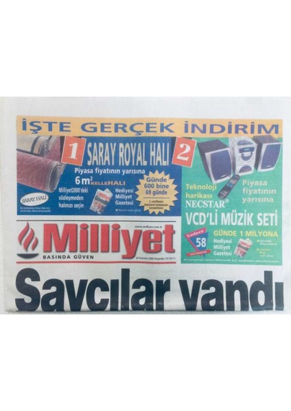 Milliyet Gazetesi 20 Temmuz 2000 - Savcılar Yandı GZ40322