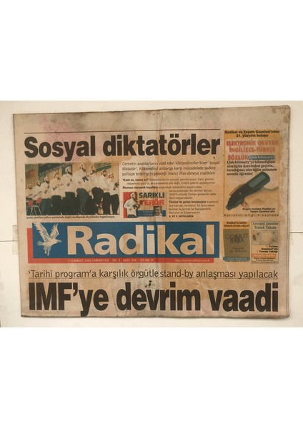 Radikal Gazetesi 3 Temmuz 1999 - Imf Ye Devrim Vaadi GZ5420 fiyatları
