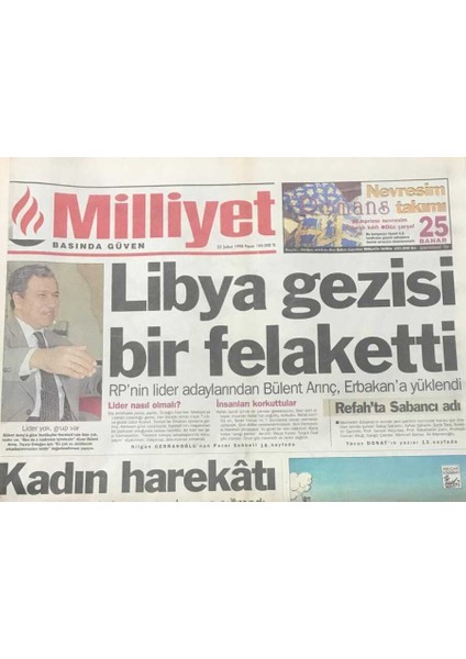 Milliyet Gazetesi 22 Şubat 1998 -Bülent Arınç Libya Gezisi Bir Felaketti-Kofi Annan -Saddam Görüşmesi Bugüne Kaldı GZ36415