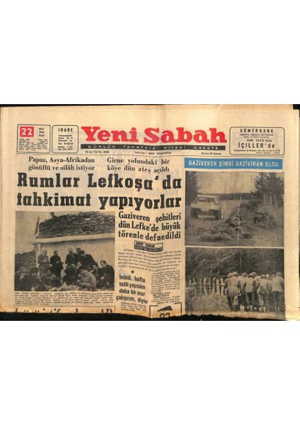 Yeni Sabah Gazetesi 22 Mart 1964 - Zeki Müren Şarkı Söylemeyince Pavyon Karıştı - Rumlar Lefkoşada Tahkimat Yapıyorlar GZ124184