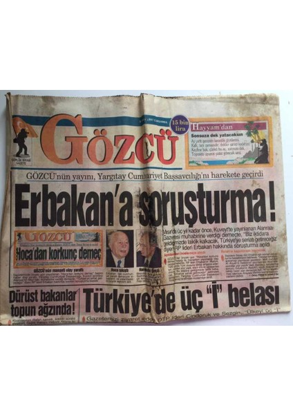 Gözcü Gazetesi 9 Nisan 1997 - Erbakana Soruşturma ! GZ39041